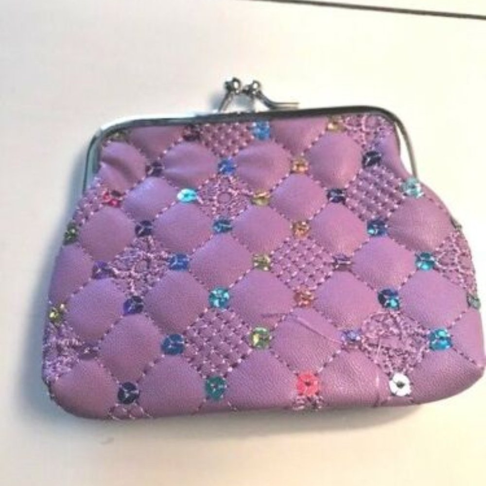 3/$5 Purple Sequin Kiss Lock Coin Purse